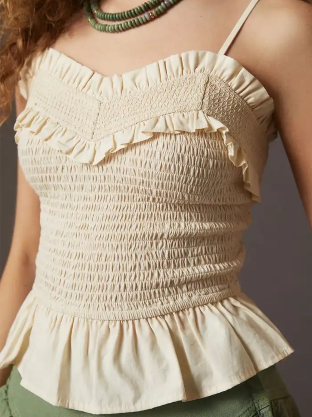 Smocked Ruffle Peplum Tank Top - Cream